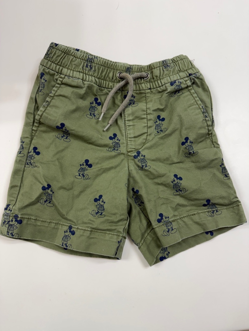 Baby GAP Disney Olive Green Mickey Mouse Print Drawstring Shorts